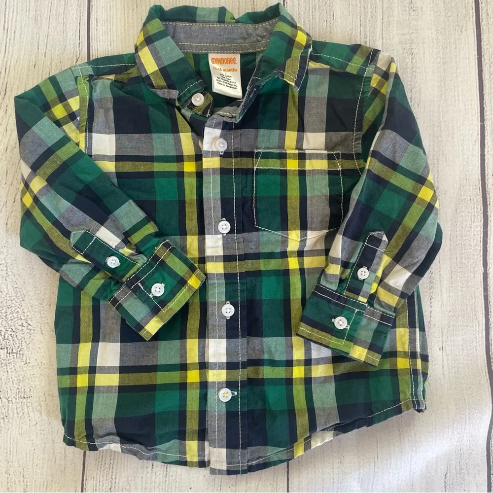 Gymboree Woodland Party Green Plaid Shirt Size 12-18 months